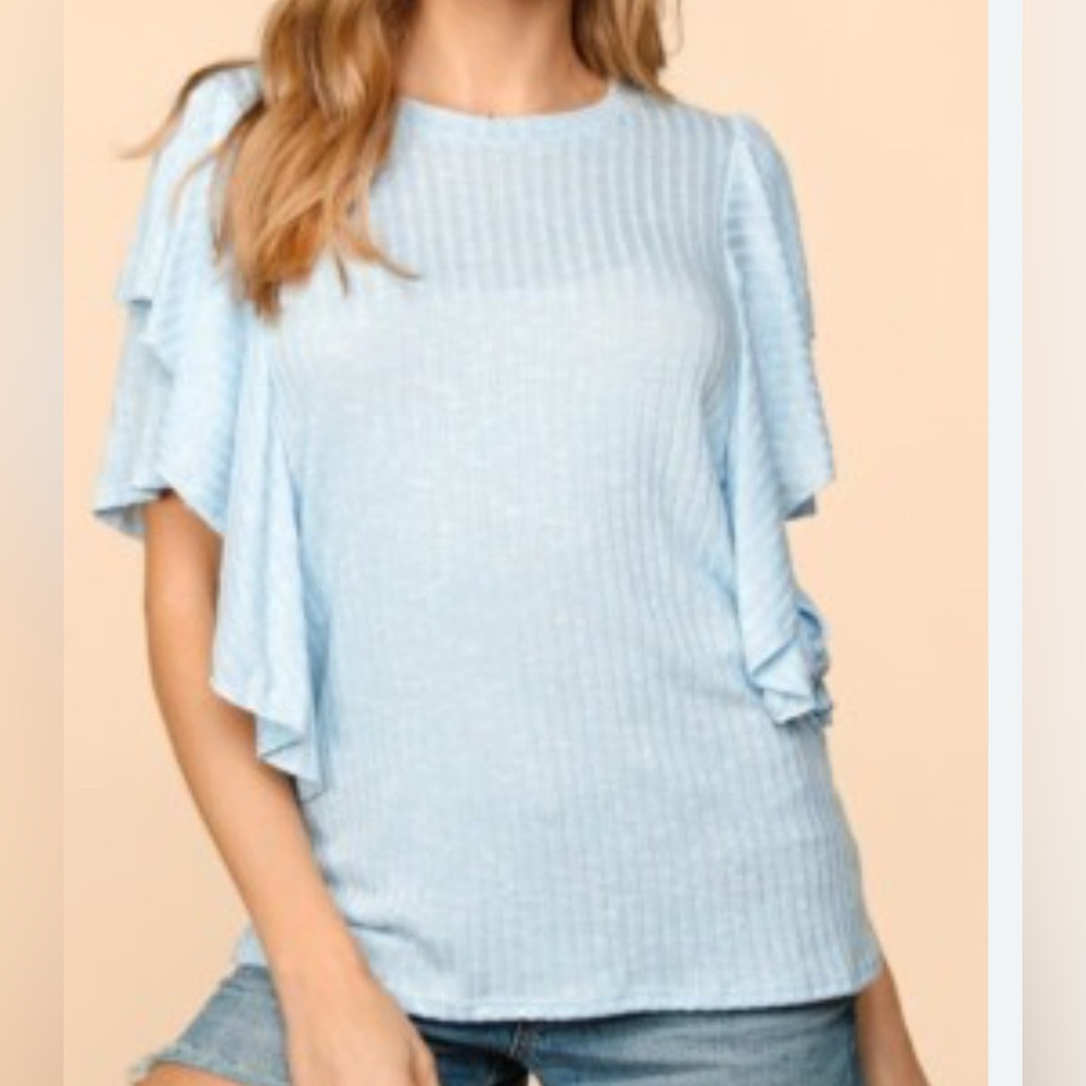 Banana Republic White Knit Flutter Sleeve Top M